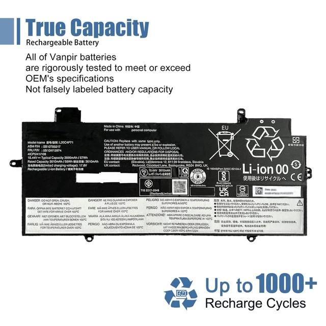 Alt view image 5 of 6 - L20C4P71 SB10T83217 5B10W13974 Laptop Battery replacement for Lenovo ThinkPad X1 Carbon 9th Gen 10th Gen X1 Yoga 6th 7th Gen 2021 Series L20M4P71 L20D4P71 L20L4P71 SB10T83216 5B10W13973 5B10W13975