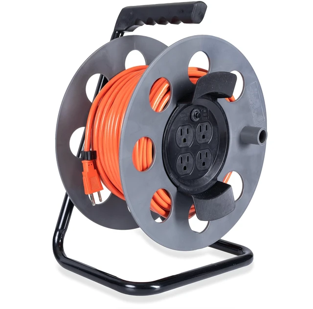 Main image of Extension Cord Reel, 75 Ft, 4 Outlets 14/3 Cable, Portable Reel, 4 Grounded Outlets - For Garage, Shop & Job Sites