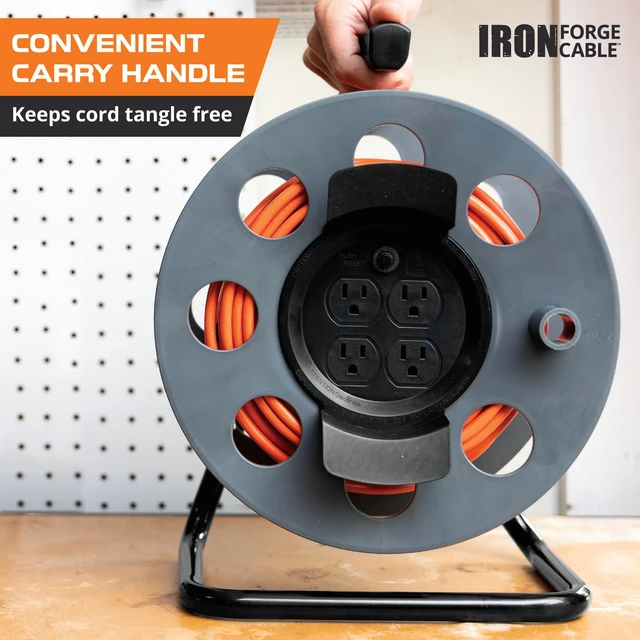 Alt view image 5 of 6 - Extension Cord Reel, 75 Ft, 4 Outlets 14/3 Cable, Portable Reel, 4 Grounded Outlets - For Garage, Shop & Job Sites