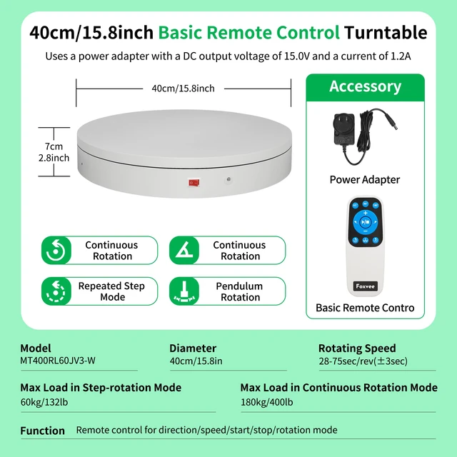 Alt view image 2 of 7 - Remote-Controlled Motorized Electric Turntable,Rotating Display Stand,Speed-Adjustable Rotating Turntable,Multi-Mode 360° Photography Turntable for 3D Scan,Photography,Showcase(15.8inch/White)