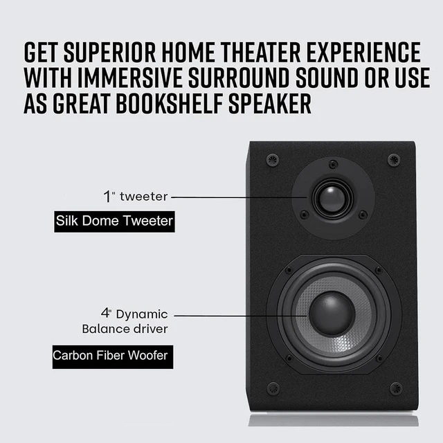 Alt view image 3 of 7 - Passive Bookshelf Speakers, 150W Wooden Cabinet Stereo Speakers Pair 4" Carbon Fiber Woofer, 1" Silk Dome Tweeter, Amplifier Required, for Home Audio, Turntable & Record Player