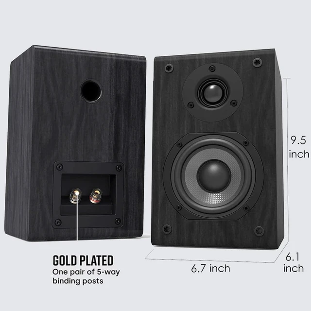 Alt view image 4 of 7 - Passive Bookshelf Speakers, 150W Wooden Cabinet Stereo Speakers Pair 4" Carbon Fiber Woofer, 1" Silk Dome Tweeter, Amplifier Required, for Home Audio, Turntable & Record Player