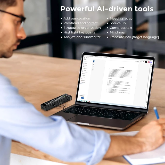 Alt view image 2 of 7 - 8GB AI Voice Recorder, Digital Voice Recorder with Playback, Offline Transcribe and Online Summarize/Mindmap/Translation Base on AI Technology, Voice Activated Audio Recorder (Black
