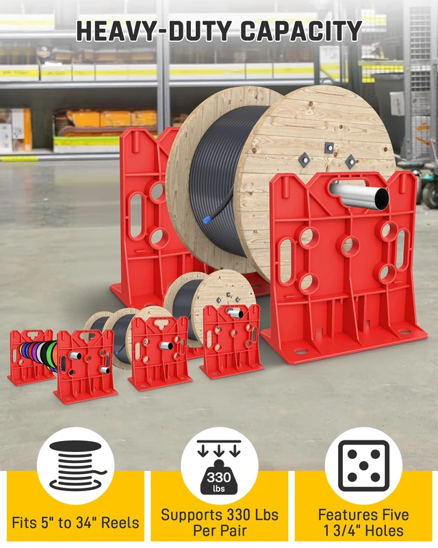 Alt view image 2 of 7 - Wire Spool Rack Electrical Wire Dispenser, Cable Reel Caddy-1 Pair Fits up to 34" Reels, 330 LBS Load Capacity, Multi-purpose, Free-Standing, Portable, Weather-Resistant