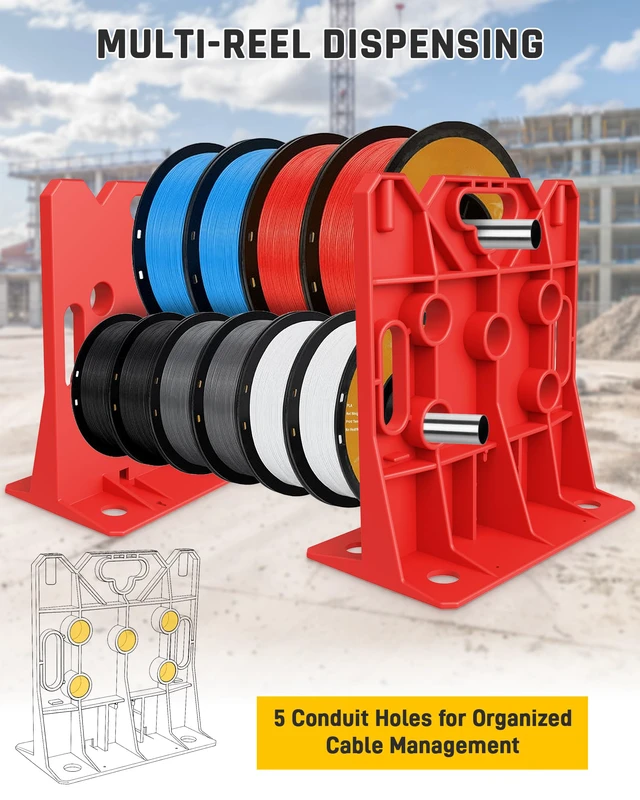 Alt view image 5 of 7 - Wire Spool Rack Electrical Wire Dispenser, Cable Reel Caddy-1 Pair Fits up to 34" Reels, 330 LBS Load Capacity, Multi-purpose, Free-Standing, Portable, Weather-Resistant
