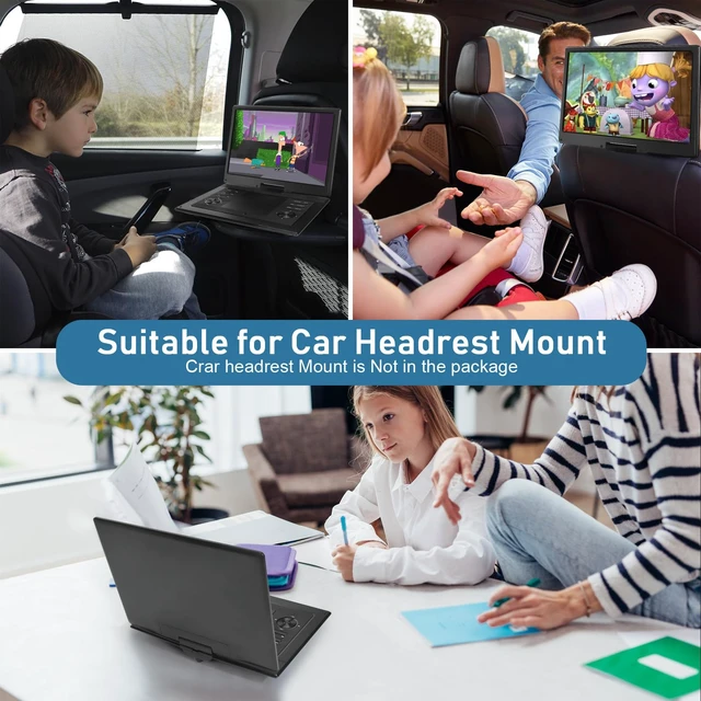 Alt view image 2 of 6 - 17.9" Portable DVD Player for Kids with 15.6" Swivel Screen, 5 Hours Rechargeable Battery, Car DVD Player with High Volume Dual Speakers, Remote Control, Support Sync TV, Region Free USB/SD/AV,Black