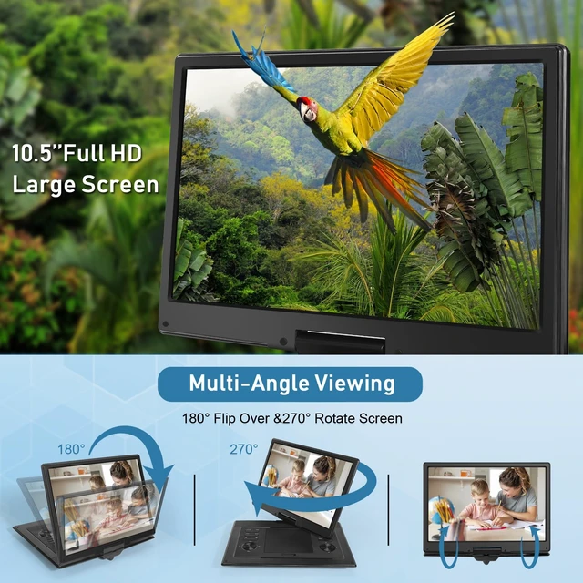 Alt view image 6 of 6 - 17.9" Portable DVD Player for Kids with 15.6" Swivel Screen, 5 Hours Rechargeable Battery, Car DVD Player with High Volume Dual Speakers, Remote Control, Support Sync TV, Region Free USB/SD/AV,Black