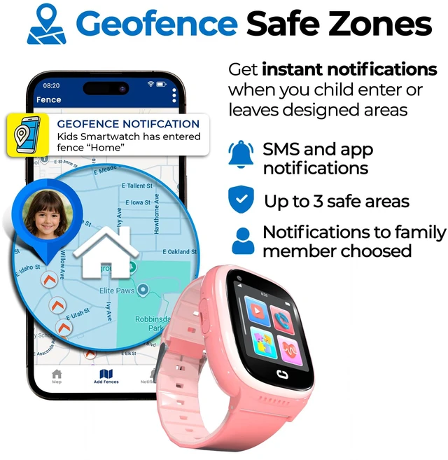 Alt view image 7 of 7 - Kids Watch with GPS Tracker, Two-Way Calling, Real-Time Tracking & SOS Alerts - Kids Smart Watches for Girls with Geo-Fencing, School Mode, Water Resistant, Long Battery Life & Parental Controls