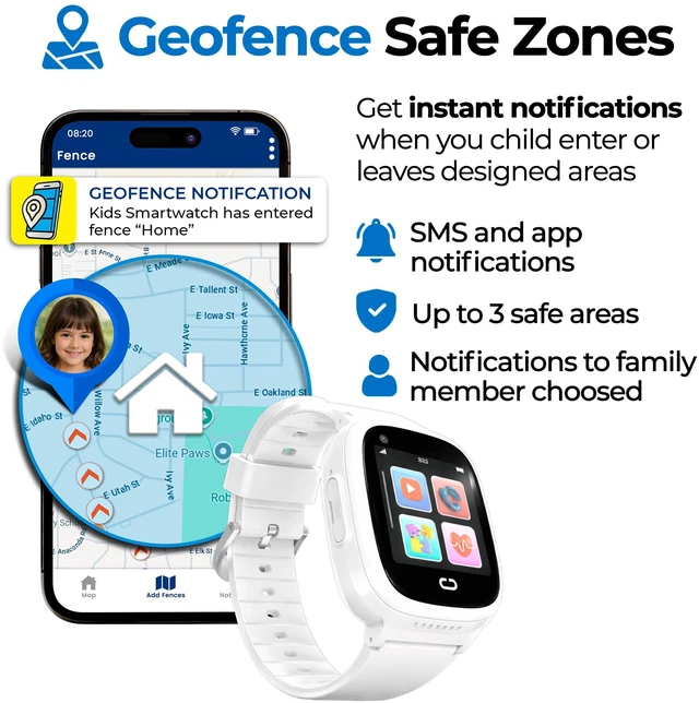 Alt view image 7 of 7 - Kids Watch with GPS Tracker, Two-Way Calling, Real-Time Tracking & SOS Alerts - Smart Watch for Kids Call and Text with Geo-Fencing, School Mode, Water-Resistant, Long Battery Life & Parental Controls