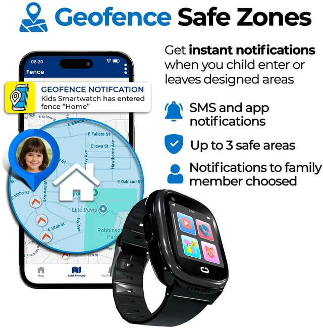 Alt view image 7 of 7 - Kids Watch with GPS Tracker, Two-Way Calling, Real-Time Tracking & SOS Alerts - Smart Watch for Kids Call and Text with Geo-Fencing, School Mode, Water-Resistant, Long Battery Life & Parental Controls