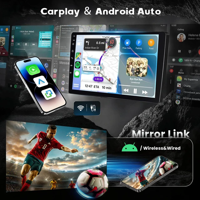 Alt view image 3 of 7 - Android Car Stereo for Kia Sportage 2010-2016 Wireless CarPlay Android Auto 9 Inch HD Touchscreen with 2+64G storage, Sportage Radio with 5Ghz WiFi GPS Bluetooth FM/RDS EQ SWC 26UI Backup Camera MIC