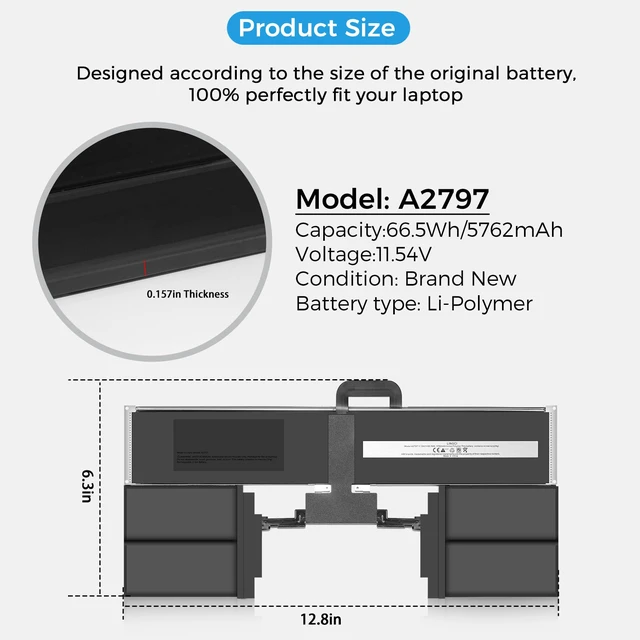 Alt view image 5 of 7 - A2941 Battery,A2797 Battery Replacement for MacBook Air 15 Inch M2 (2023) EMC 8301(Upgraded High Performance 11.54V 6000mAh 66.5Wh)
