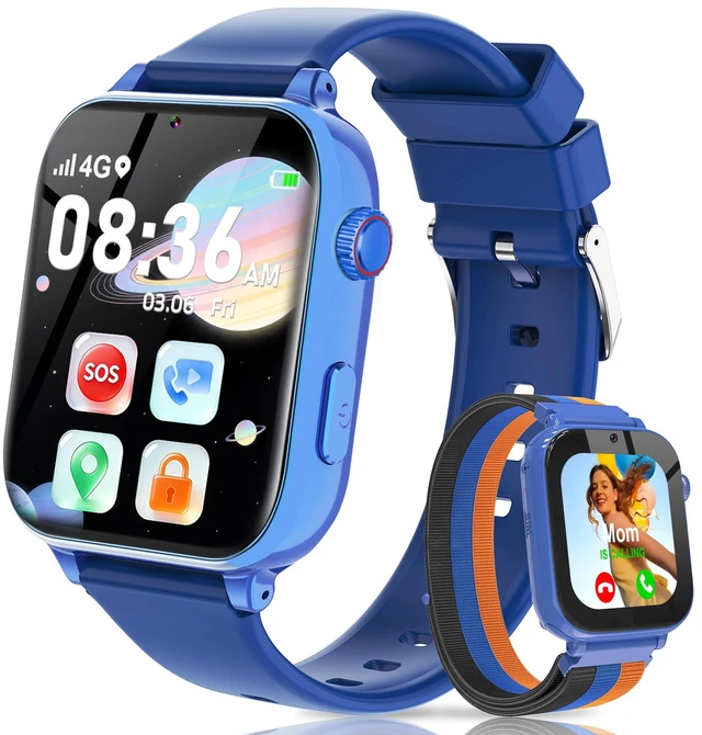 Main image of 4G Kids Smart Watch with GPS Tracker, Video Call & Texting, Smart Watch for Kids with SIM Card, SOS, School Mode, HD Camera, Pedometer, Kid Watch Gift for Boys Girls Age 4-12, Bule