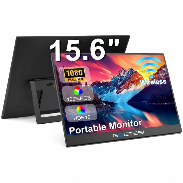 Main image of 15.6 Inch Wireless Portable Monitor, 1080P FHD USB-C HDMI External Display, IPS HDR Travel Screen with Wi-Fi AirPlay Miracast & Smart Stand for Laptop Phone Mac Xbox Switch