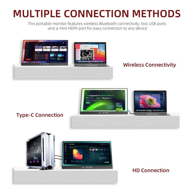 Alt view image 4 of 7 - 15.6 Inch Wireless Portable Monitor, 1080P FHD USB-C HDMI External Display, IPS HDR Travel Screen with Wi-Fi AirPlay Miracast & Smart Stand for Laptop Phone Mac Xbox Switch