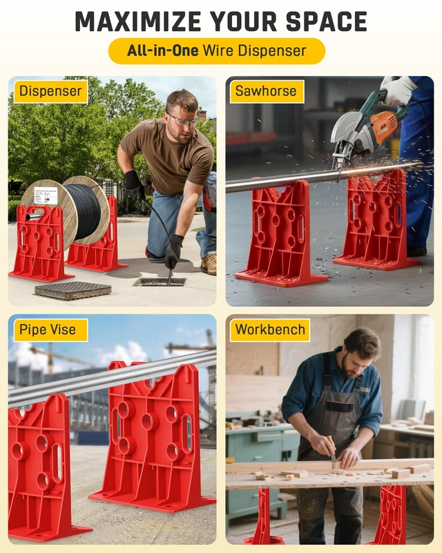 Alt view image 6 of 7 - Wire Spool Rack Electrical Wire Dispenser, Cable Reel Caddy-1 Pair Fits up to 34" Reels, 330 LBS Load Capacity, Multi-purpose, Free-Standing, Portable, Weather-Resistant
