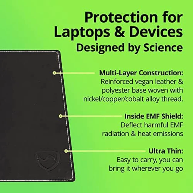 Alt view image 3 of 7 - Shield Your Body - Laptop Lap Pad with SaferBody, Anti Radiation Shield & Heat Shield Pad, EMF Blocker Laptop Pad for Up to 17in.Wide Device (15.9 x 12 inches), Jet Black PU Leather Color