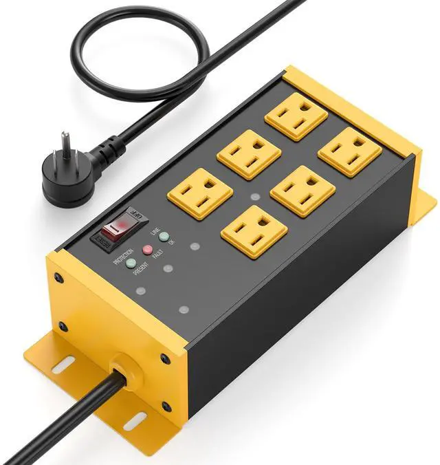 Main image of Heavy Duty Power Strip Surge Protector 4800J, 6 Outlets with EMI/RFI Filtering and Noise Isolated Banks, Wall Mount Metal Multiple Plugs for Industrial Garage Shop, 6FT Extension Cord Flat Plug