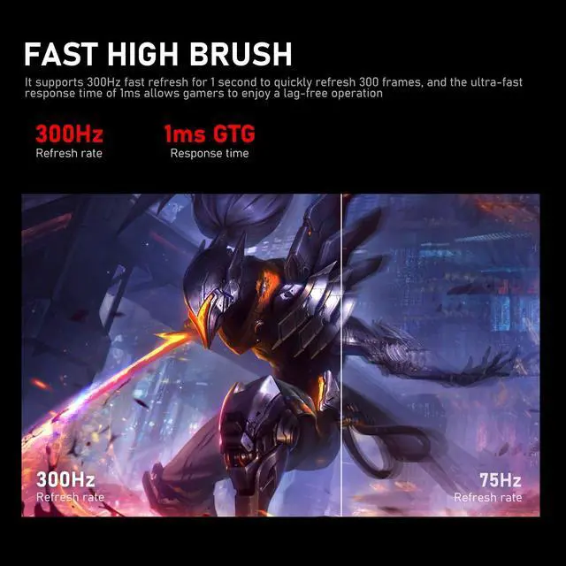 Alt view image 2 of 4 - 24.5 Inch PC 300Hz Gaming Monitor, FHD 1080p screen,Adaptive Sync,1ms without Bezel, 98% sRGB, 178 ° Angle View, Built-in speaker,HDMIDisplayPort, Compatible with wall mounting 75*75MM-Black