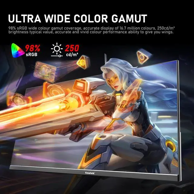 Alt view image 4 of 4 - 24.5 Inch PC 300Hz Gaming Monitor, FHD 1080p screen,Adaptive Sync,1ms without Bezel, 98% sRGB, 178 ° Angle View, Built-in speaker,HDMIDisplayPort, Compatible with wall mounting 75*75MM-Black