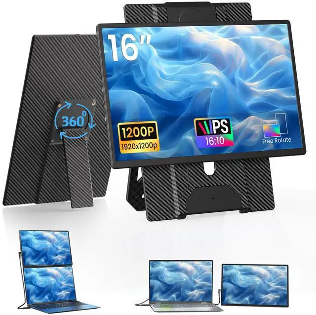 Main image of Laptop Screen Extender Portable Monitor - Dual 16" 1200P FHD Travel Monitor Fit for 13-17" Laptops Plug & Play 360° Rotating Detachable Stand Height Adjustable for Travel/Work/Study