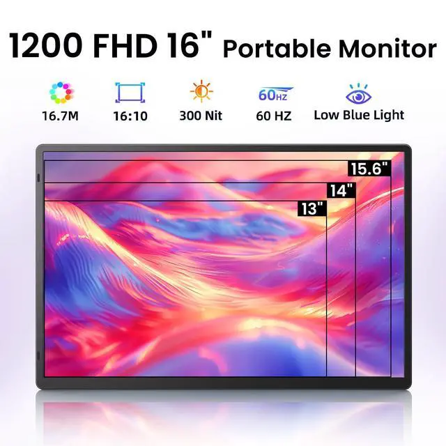 Alt view image 2 of 4 - Laptop Screen Extender Portable Monitor - Dual 16" 1200P FHD Travel Monitor Fit for 13-17" Laptops Plug & Play 360° Rotating Detachable Stand Height Adjustable for Travel/Work/Study