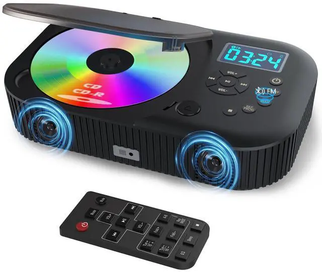 Main image of CD Player Portable, Dual Stereo Speakers Portable CD Player with Bluetooth Speakers, 4000mAh Rechargeable Player for Car/Home with Remote Control, Support USB/AUX,Headphone Jack