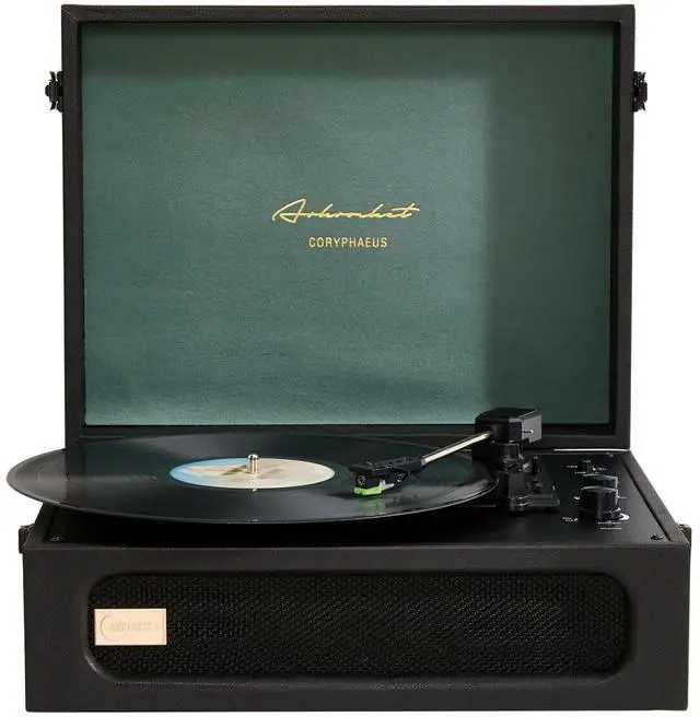Main image of Coryphaeus Vinyl Record Player 3-Speed Bluetooth Input and Output Built-in Speakers with Magnetic Cartridge Auto Off (Black Green)