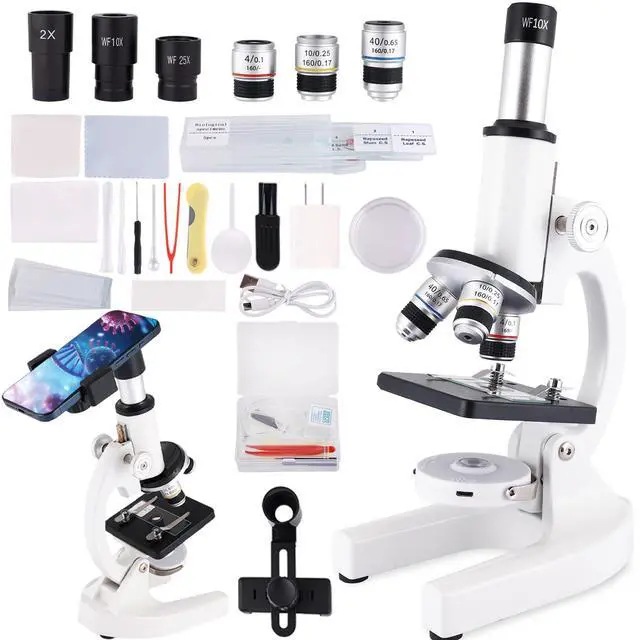 Main image of Microscope for Adults & Kids, 40X-2500X High-Power Compound Microscope for Students, School Lab & Home Schooling,Equiped with Slides Set & Phone Holder (Light White)