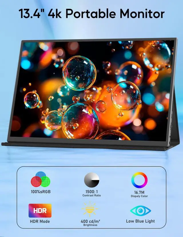 Alt view image 3 of 4 - 4K Portable Monitor, 13.4" 3840 * 2400 IPS Portable Monitor for Laptop, Slim Lightweight HDR Travel Screen USB-C HDMI w/Smart Cover for Laptop PS5/4 Xbox