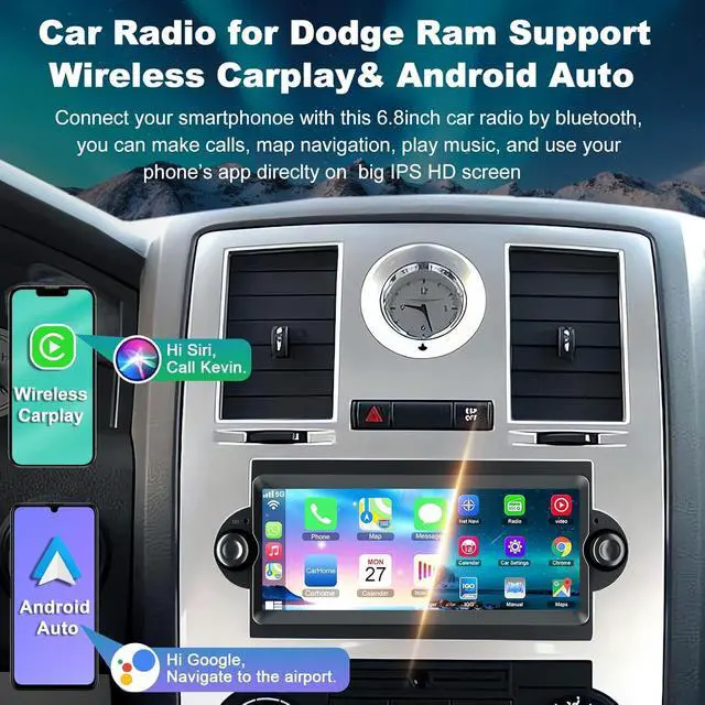 Alt view image 3 of 4 - Android 13 Car Radio Stereo for Dodge Ram 2006 2007 2008, for Durango 2005 2006 2007 2008, 4GB RAM+64GB ROM Head Unit for Dodge, 6.8" CarPlay Touchscreen with Bluetooth and GPS Navigation