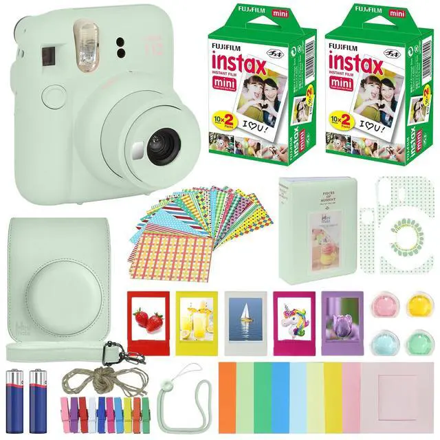 Main image of Instax Mini 12 Instant Camera Mint Green + Carrying Case + Fuji Instax Film Value Pack (40 Sheets) Accessories Bundle, Color Filters, Photo Album, Assorted Frames
