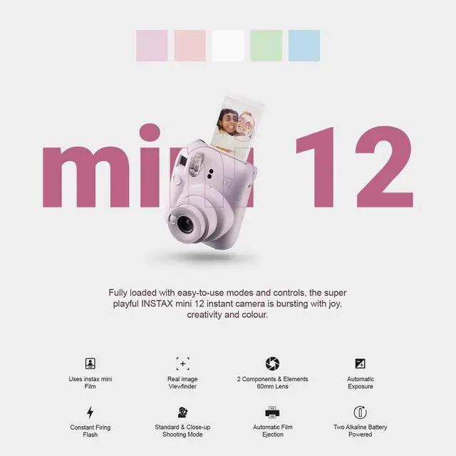 Alt view image 2 of 4 - Instax Mini 12 Instant Camera Mint Green + Carrying Case + Fuji Instax Film Value Pack (40 Sheets) Accessories Bundle, Color Filters, Photo Album, Assorted Frames