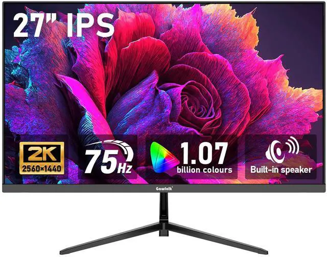 Main image of 27 inch IPS 2K QHD (2560×1440) Computer Monitor 75Hz Gaming PC Screen, 1ms,Adaptive Sync,100% sRGB, 1.07 Billion Colours,Built-in Speaker,Display 1.4Port HDMI2.0, Black