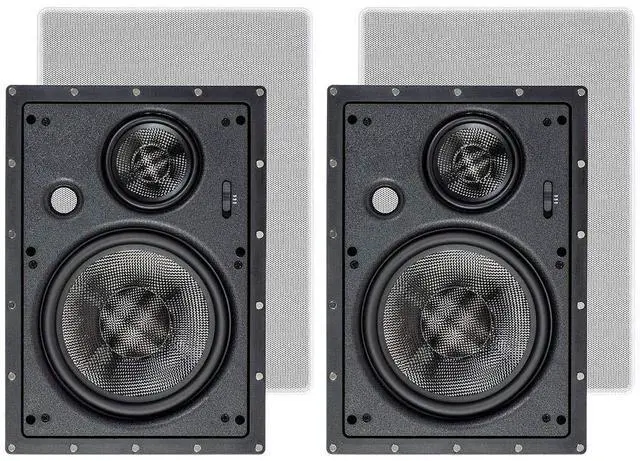 Main image of 3-Way Carbon Fiber In Wall Speakers - 8-Inch, Pair, With Paintable Magnetic Grille, Black - Alpha Series