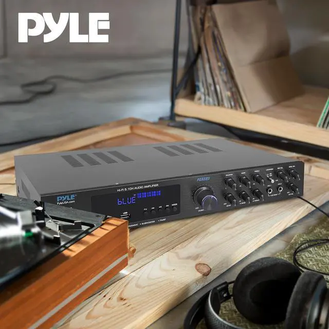 Alt view image 2 of 4 - Bluetooth 5.1 Channel Home Entertainment Amplifier - Subwoofer Out - Easy Karaoke with Dual Mic Inputs w/ Echo, USB-A / SD Reader with MP3 Player, RCA In and Line out - PDA8BU