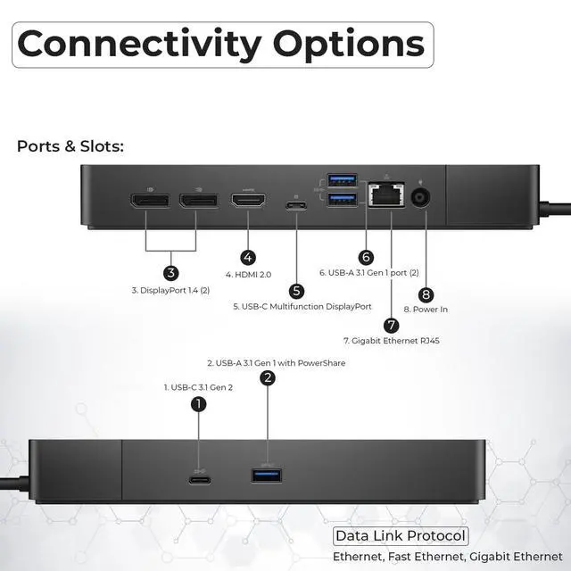 Alt view image 4 of 4 - Dell WD19S Docking Station 130W (90W Power Delivery) - Dell Docking Station Dual Monitor for Laptop with 130W Power Adapter + HDMI Cable + DisplayPort Cable + USB-C Cable + Microfiber Cloth