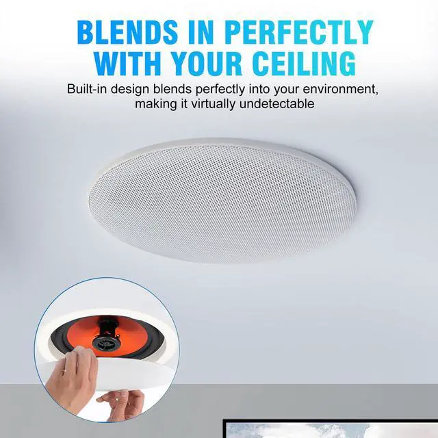 Alt view image 2 of 4 - 8" Bluetooth Ceiling Speaker with 4-Channel Wall Amplifier,800W Max Power Output 2 Pair - Perfect for Clear Sound in Living Room, Office, Kitchen, Basement & Covered Patio (4 Speakers)