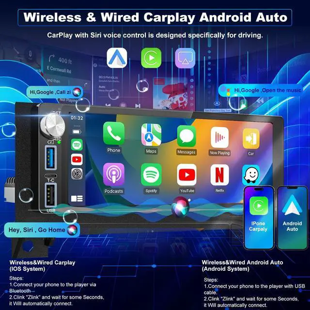 Alt view image 3 of 4 - 64G 5GWiFi Upgrade Car Radio for Dodge Ram 1500/2500/3500 1994-2002, Jeep Wrangler 1997-2002, Cherokee 1997-2001, 6.86inch Grand Cherokee Stereo Touch Screen Carplay Android Auto GPS FM Fast Charger