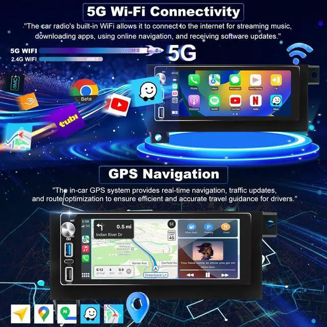 Alt view image 4 of 4 - 64G 5GWiFi Upgrade Car Radio for Dodge Ram 1500/2500/3500 1994-2002, Jeep Wrangler 1997-2002, Cherokee 1997-2001, 6.86inch Grand Cherokee Stereo Touch Screen Carplay Android Auto GPS FM Fast Charger