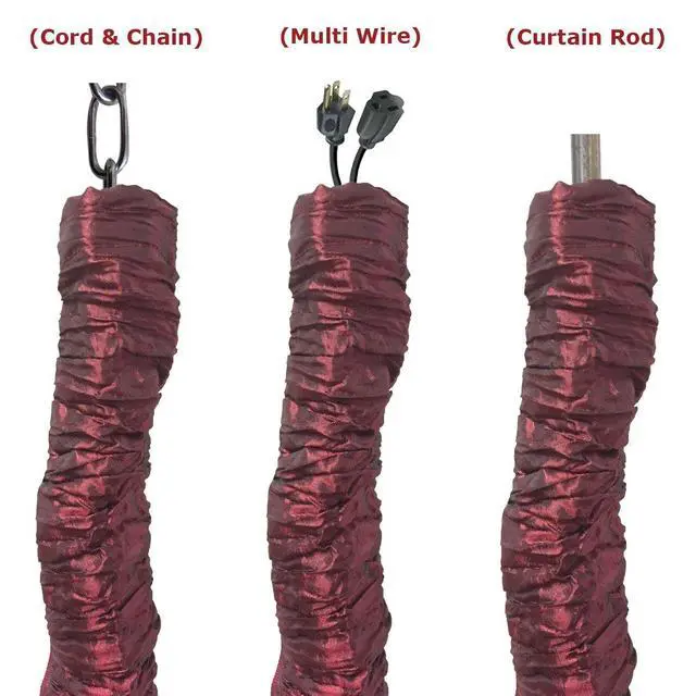 Alt view image 2 of 4 - Cord & Chain Cover 4 ft Silk Type Fabric, Chandelier Pendant Lighting Chain & Cable Management, Touch Fastener, Burgundy - 4 Pack