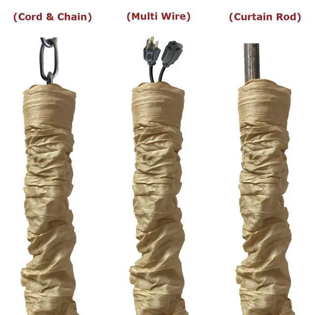 Alt view image 2 of 4 - Cord & Chain Cover 4 ft Silk Type Fabric, Chandelier Pendant Lighting Chain & Cable Management, Touch Fastener, Antique Gold - 4 Pack