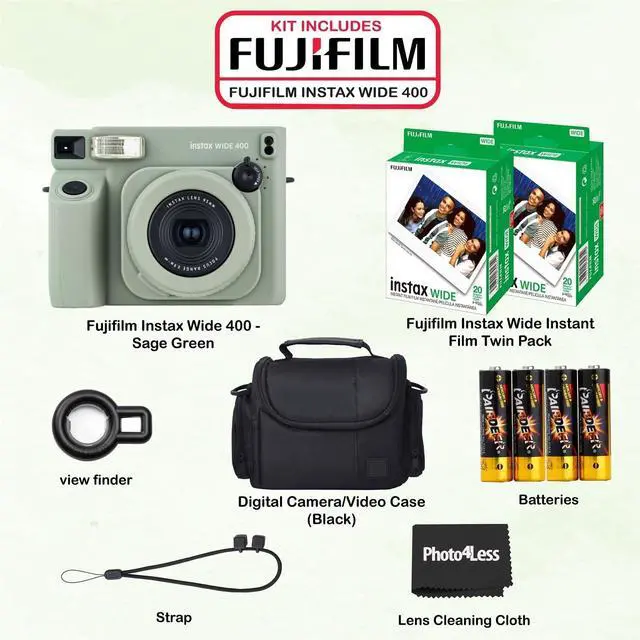 Alt view image 2 of 4 - Instax Wide 400 Instant Film Camera (Sage Green) Bundle with Instax Wide Instant Film (40 Sheets), with Accessories Including Protective Carrying Case