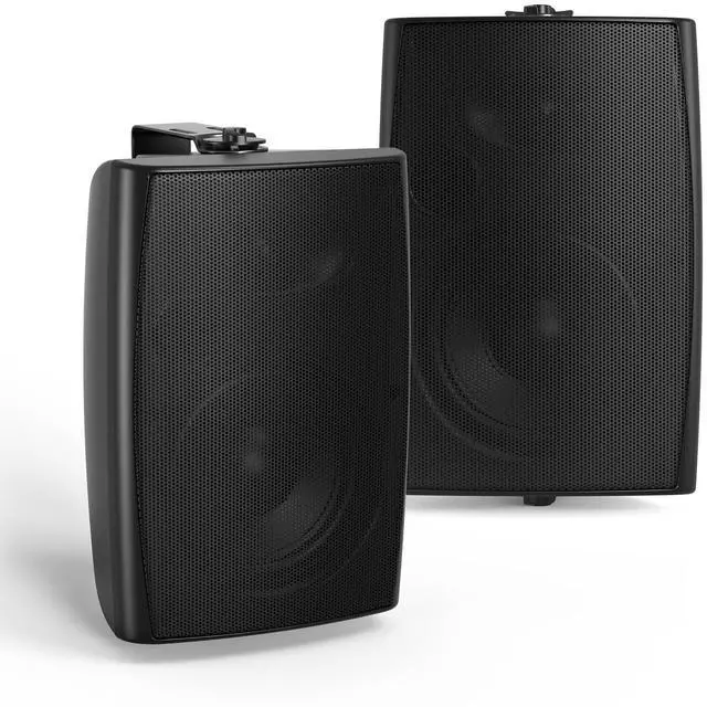 Main image of 5.25" Passive Outdoor Speakers Waterproof Wired, 300W Wall Mount Speakers with Superior Sound,Dual Swivel Brackets for Patio/Deck/Backyard (Pair, Black)
