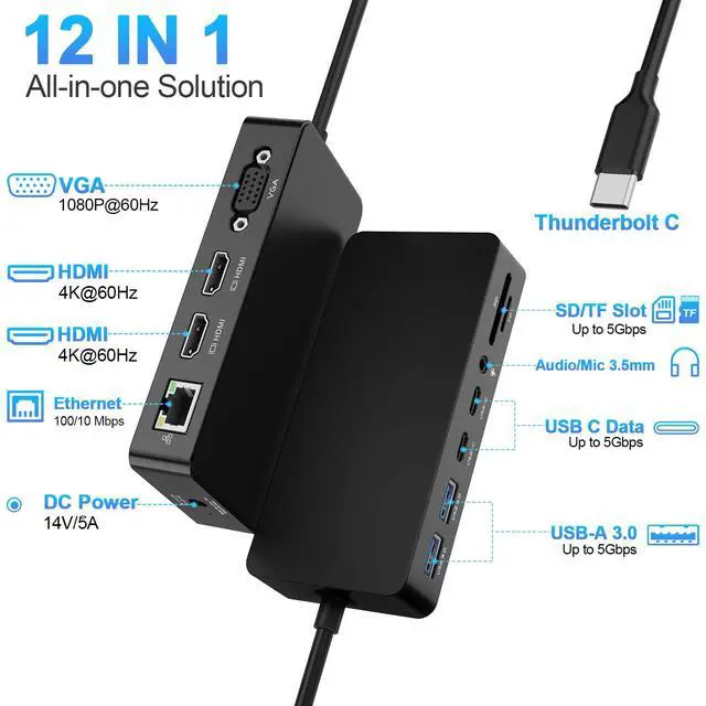 Alt view image 3 of 4 - Surface Thunderbolt 4 Dock Triple Displays with 100W Power Supply, 12 in 1 Surface USB4 Dock with Dual 4K HDMI+VGA for Surface Pro 12/11/10/9/8/X/7+/7, Laptop 7/6/5/4/3,Go 4/3/2/1,Studio 2/1
