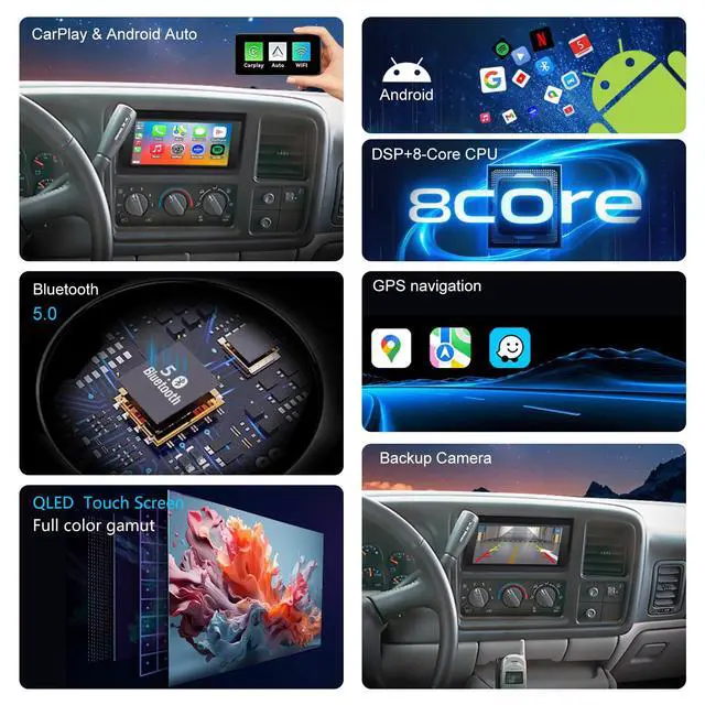 Alt view image 4 of 4 - QLED Radio for Chevy GMC Buick Cadillac 1995 1996 1997 1998 1999 2000 2001 2002,8 core Touch Screen Stereo Upgrade,Wireless carplay & Android Auto,Free Backup Camera