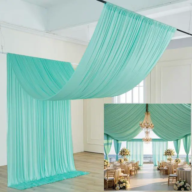 Main image of 20ft×20ft Teal Ceiling Drapes for Weddings Parties-4 Panels 5×20ft Long Ceiling Curtain for Tent Canopy Roof,Wrinkle Free Silk Draping Mint Green Drapes for Event Church Stage Photography Bedroom