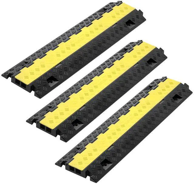 Main image of 3 PCs Rubber Cable Protector Ramp, 2 Channel Heavy Duty TPU Floor Cord Hose Wire Cover, 1.2'' W x 1.1'' H Channel Size, Traffic Speed Bump with Flip-Open Top Cover, for Indoor Outdoor Use