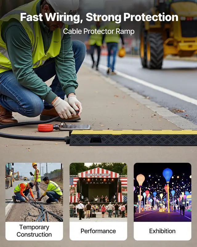 Alt view image 2 of 4 - 3 PCs Rubber Cable Protector Ramp, 2 Channel Heavy Duty TPU Floor Cord Hose Wire Cover, 1.2'' W x 1.1'' H Channel Size, Traffic Speed Bump with Flip-Open Top Cover, for Indoor Outdoor Use