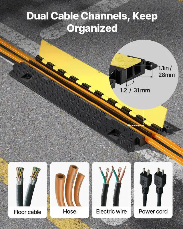 Alt view image 4 of 4 - 3 PCs Rubber Cable Protector Ramp, 2 Channel Heavy Duty TPU Floor Cord Hose Wire Cover, 1.2'' W x 1.1'' H Channel Size, Traffic Speed Bump with Flip-Open Top Cover, for Indoor Outdoor Use